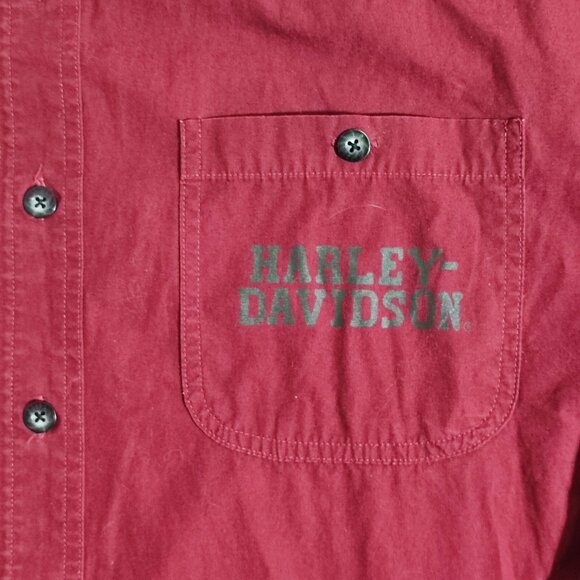 Harley-Davidson casual button down shirt men's size L maroon printed brand name - Picture 5 of 13